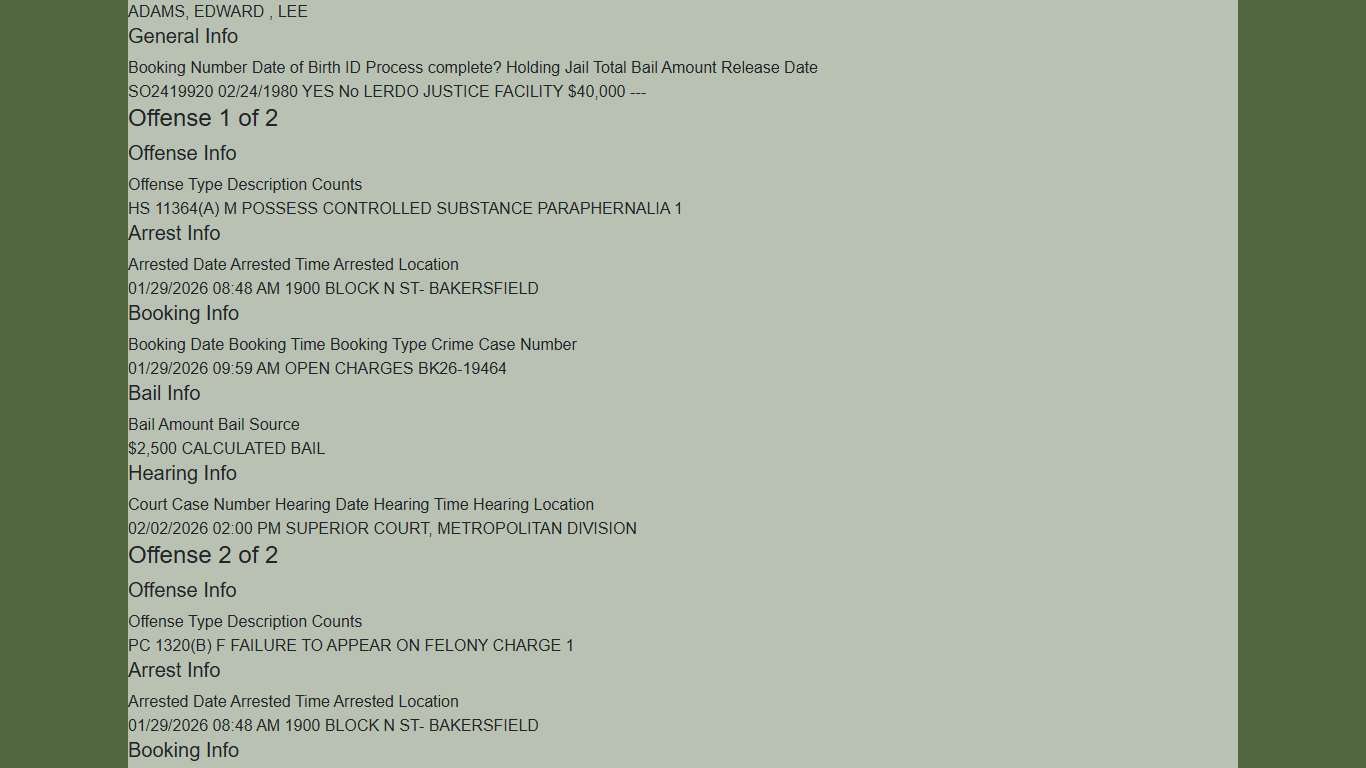 Inmate Information Printable KCSO