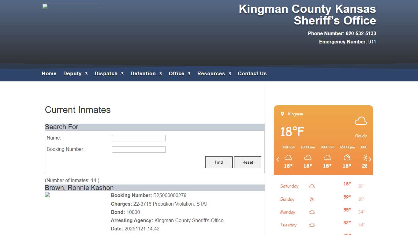 Current Inmates Kingman County Kansas Sheriff's Office